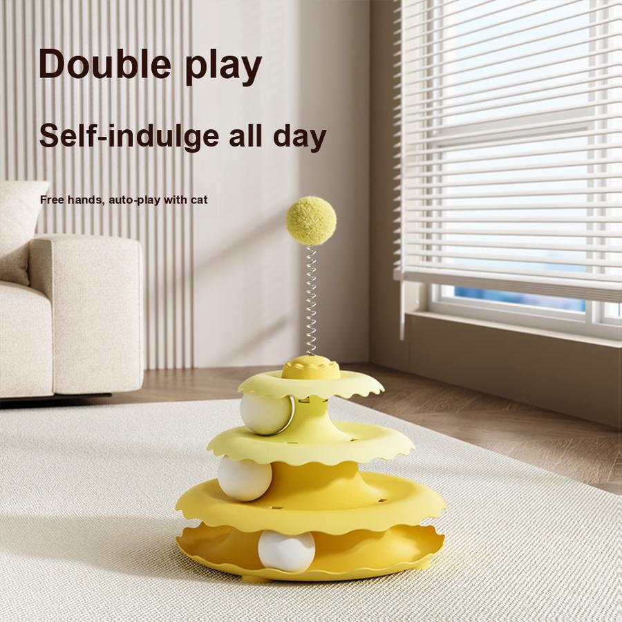Three-Layer Three-Ball Rotating Cat Toy Interactive Cat Teaser Wand Boredom Relief Cat Exercise Toy for Cats