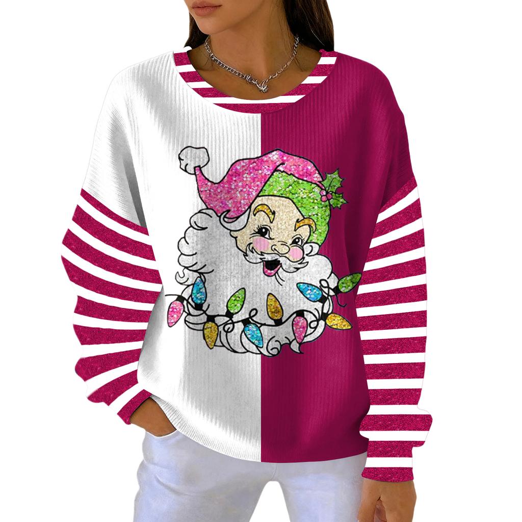 Women's Loose Comfortable Casual And Fashionable Round Neck Christmas Pattern Long Sleeved Sweatshirt