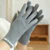 Mănuși de iarnă pentru femei cu ecran tactil, căptușite cu pluș, cu perle artificiale, calde, rezistente la vânt