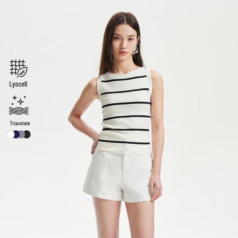 VEROMODA Women's Striped Knit Round Neck Vest