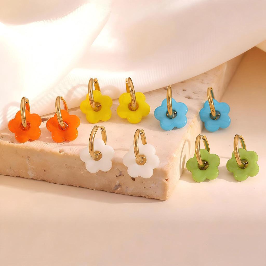 Flower Hoop Earrings for women 2-in-1 Design Detachable colorful Floral Charms 18K Gold Plated Stainless Steel Hoops