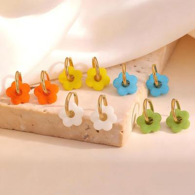 Pendientes de Aro Florales para mujer Diseño 2 en 1 Charms Florales coloridos Desmontables Aros de Acero Inoxidable Chapados en Oro de 18K