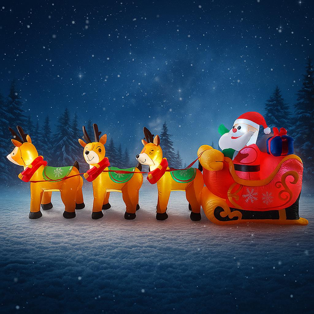 10.17FT Inflatable Santa Claus Sleigh Reindeer Toy LED Lit Festive Gift Christmas Home Ornament Xmas Yard Party Decoration