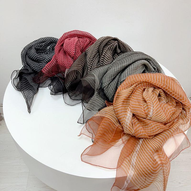 Double Layer Silk Wool Scarf Spring and Autumn Thin Pure Silk Neck Guard New Shawl Solid Color Wool Silk Scarf