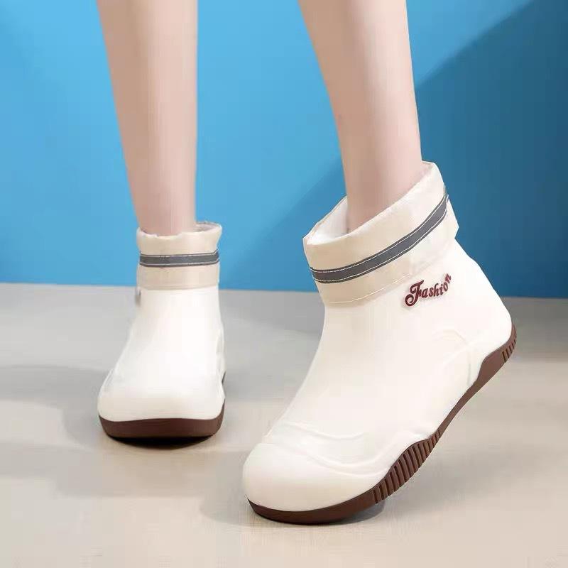 Damen Gummistiefel Outdoor Rutschfest Wasserdicht Gartenarbeit Überschuhe Plüsch Warm Winter Regenstiefel für Damen Botas Lluvia