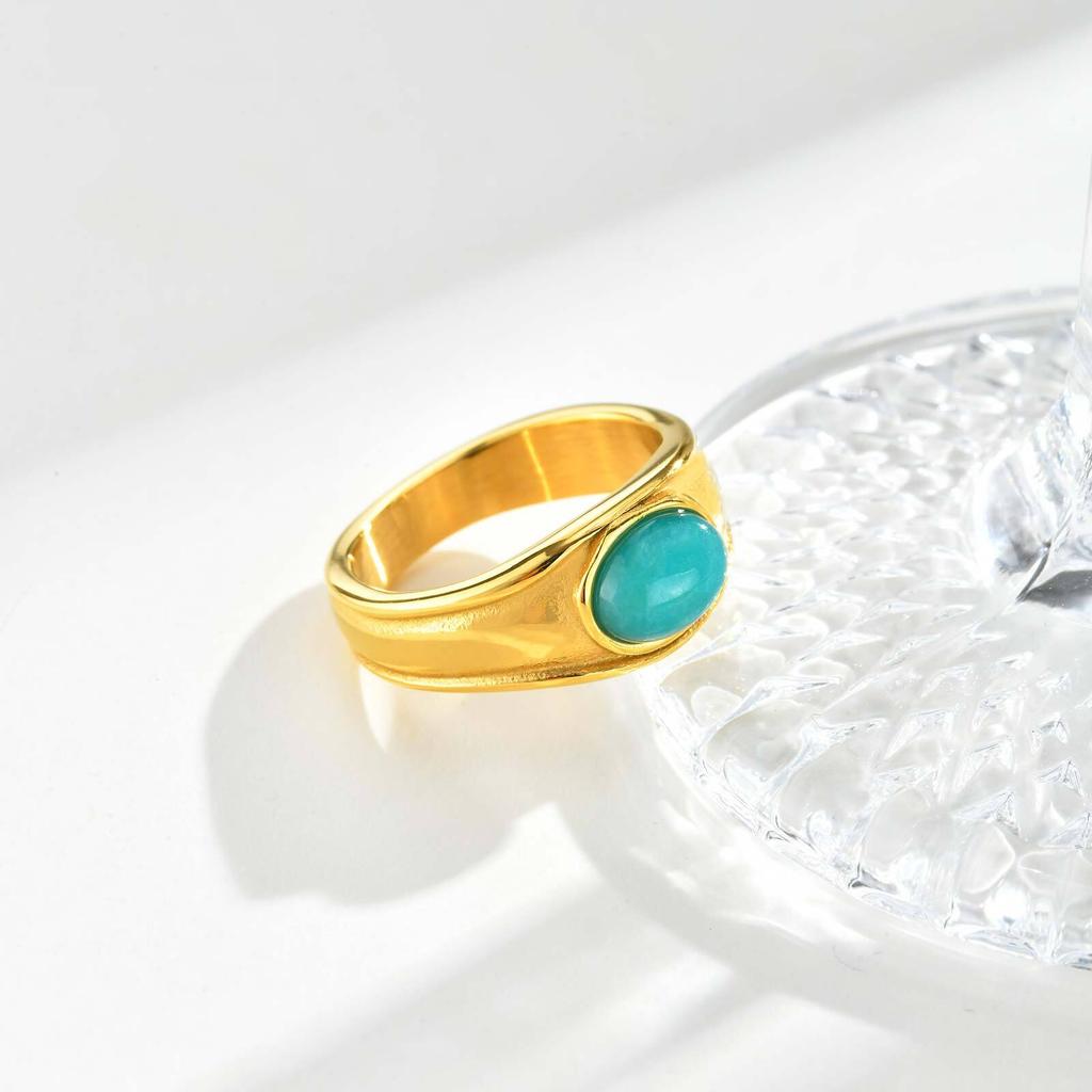 316L Stainless Steel Oval Natural Stone Ring for Women, 18k Gold Plated Fashion 2025 New Finger Accessory Waterproof