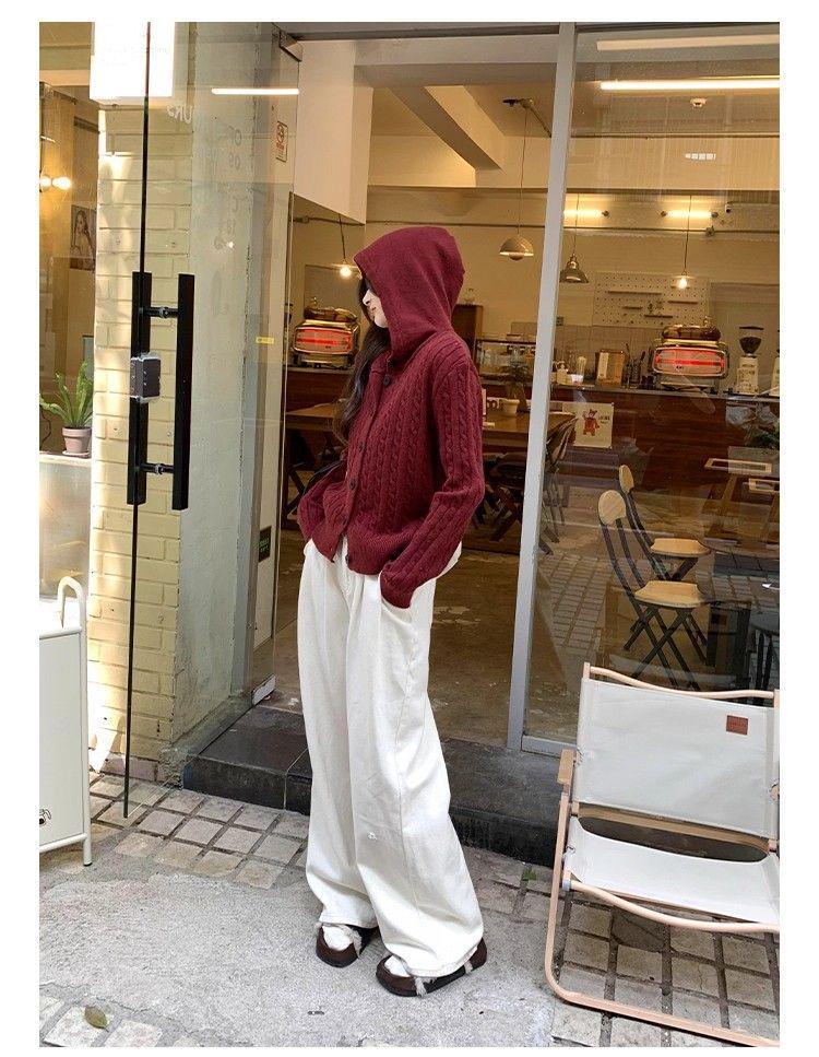 Korean Hooded Cable Knit Cardigan for Women - 2025 Autumn Collection, Button Sweater Coat, Versatile and Stylish.