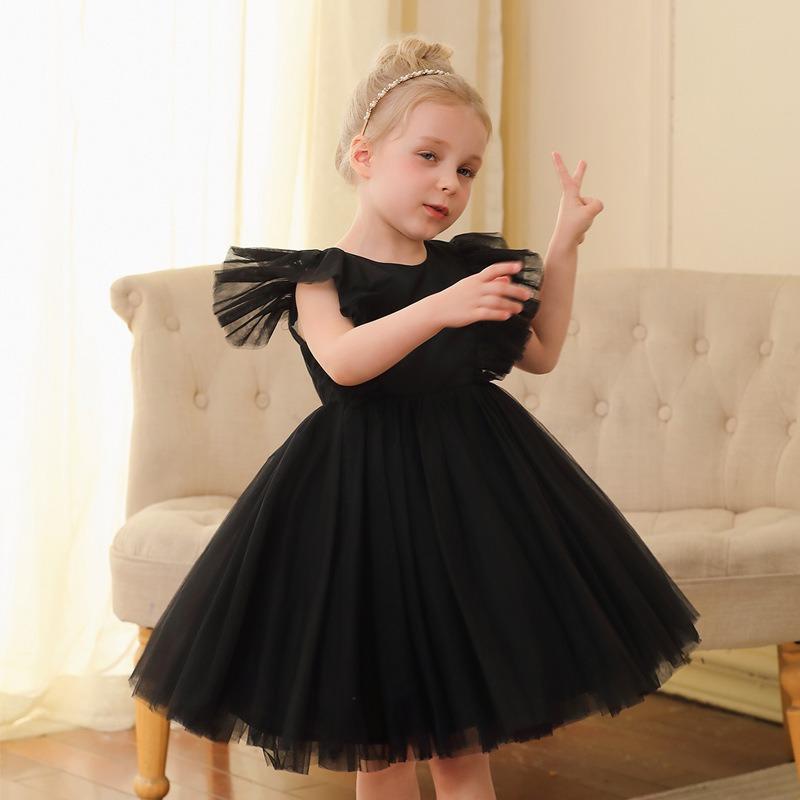 Little Girls Princess Tulle Flying Sleeve Flower Girl Party Performance Dress Gown