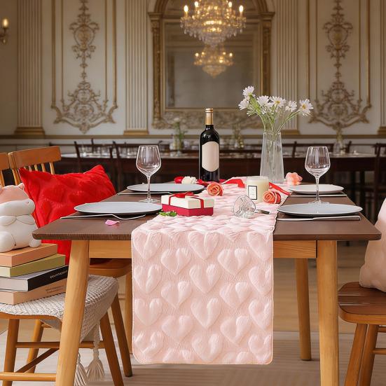 Valentine's Day Table Runner Plush Love Heart Table Runner Fuzzy Heart Romantic Table Runner for Home Dining Table Anniversary Wedding Party