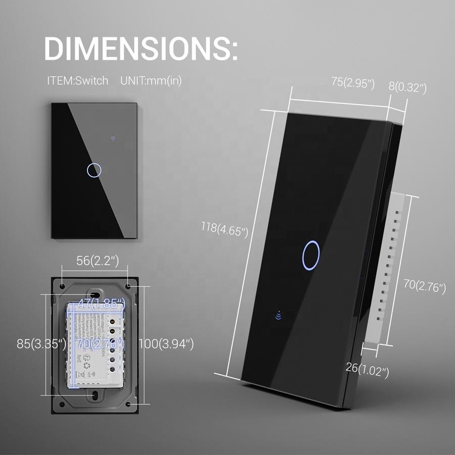 Multi-Control Association Flush Smart Light Switch, 1 Gang WiFi Touch Switch with Smart Life APP Control Neutral or Capacitor