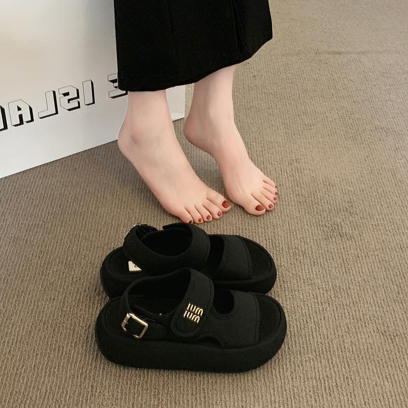 2025 summer new Velcro cloth slippers women's platform versatile fashion casual beach sandals