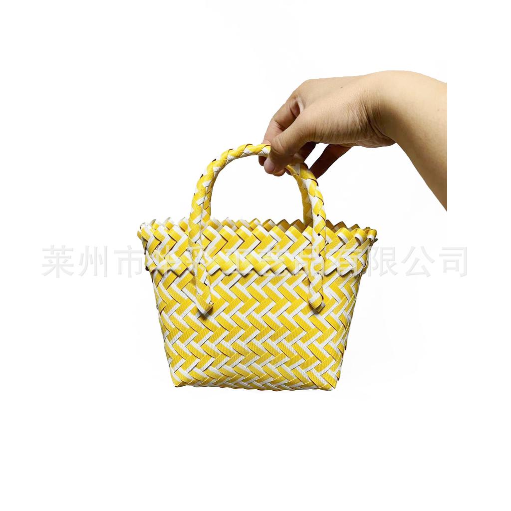 Woven Bag Gift Photo Decoration Handbag Plastic Woven Color Matching Women's Bag Hand Bag