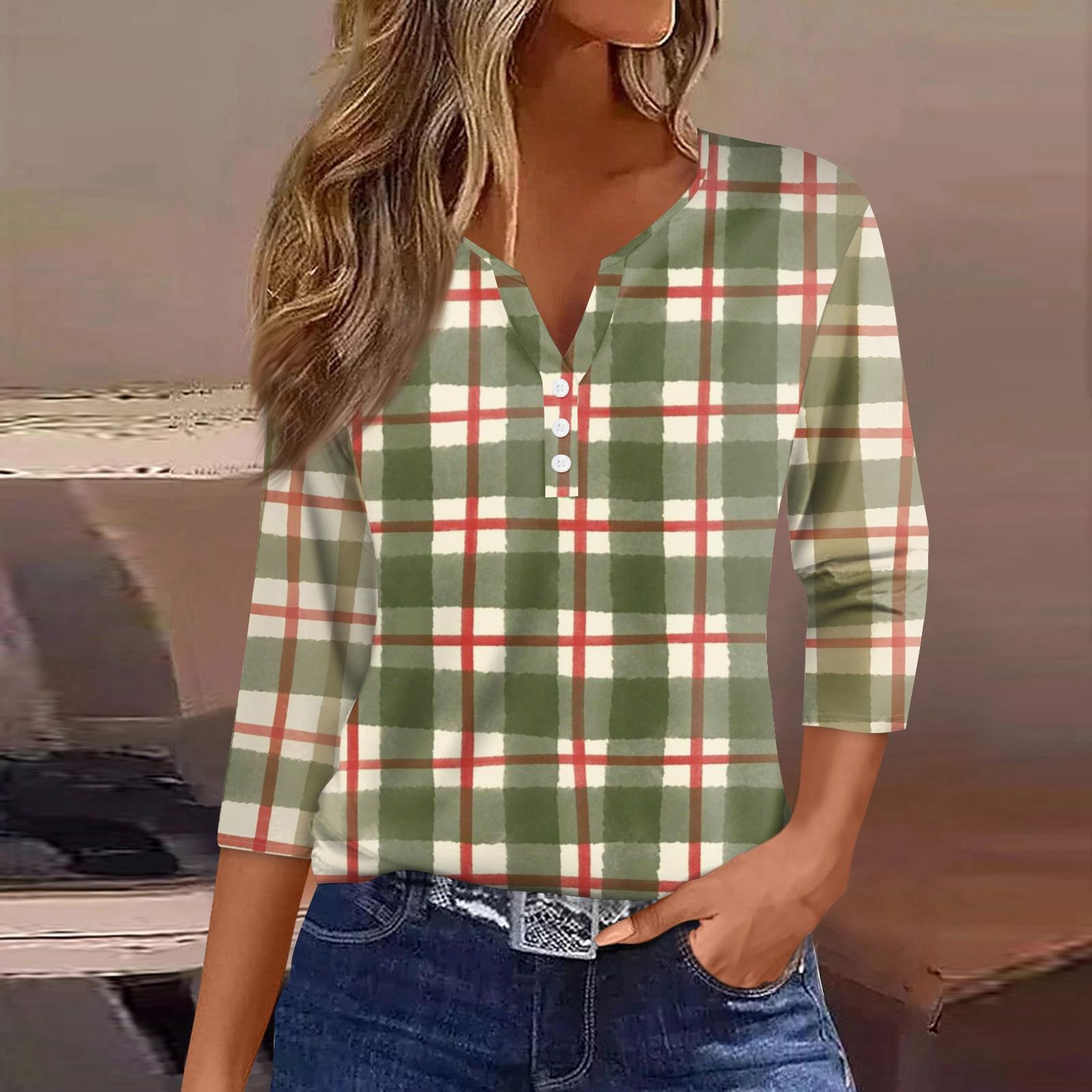 

Женская футболка, футболка, принт, пуговица, рукав 3/4, туника, повседневная, выходная мода, базовая, V-образный вырез, обычный топ L