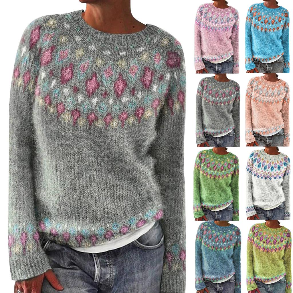 Dámský módní svetr, kulatý výstřih, volný pulovr s dlouhým rukávem, pletený svetr