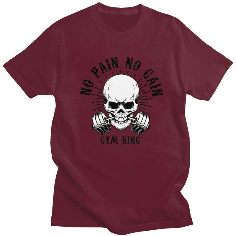 Custom No Pain No Gain Tshirt for Men Short Sleeves Leisure T Shirt Bodybuilding Fitness Gym Tshirts Loose Fit Pure Cotton Tee