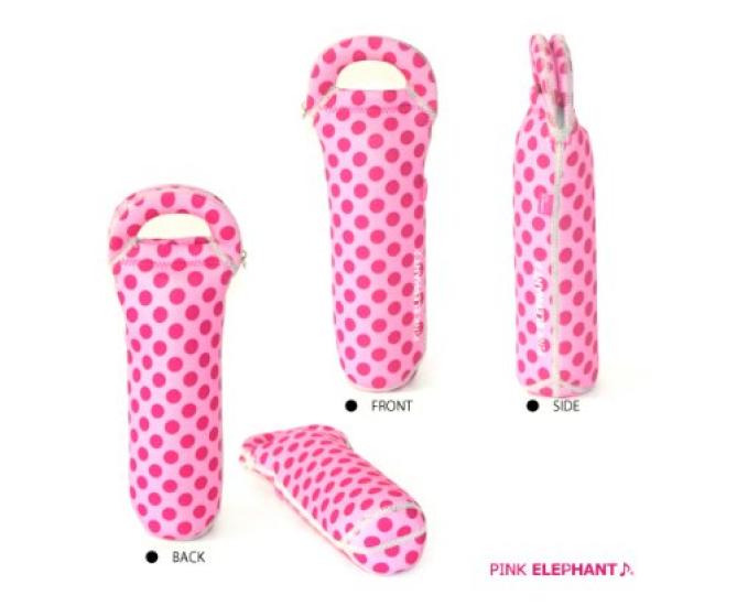 Pink Elephant Bottle Cover Insulated Wetsuit Material Bottle Case PE117, (Pink Dots)