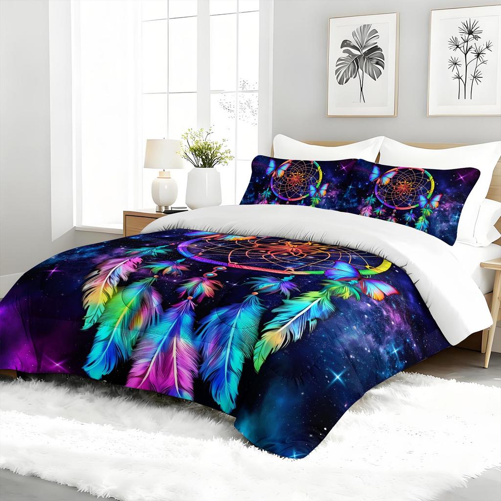 3PC Galaxy Dreamcatcher Bedding Set Bohemian Duvet Cover with 2 Pillowcases for Dreamy Bedroom Or Guest Room Decor