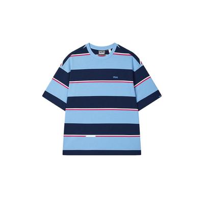 Oryginalny Casualowy Luźny T-shirt w Paski z Krótkim Rękawem Męski Top Cloud-Mountain-Blue F51M529107F-BU