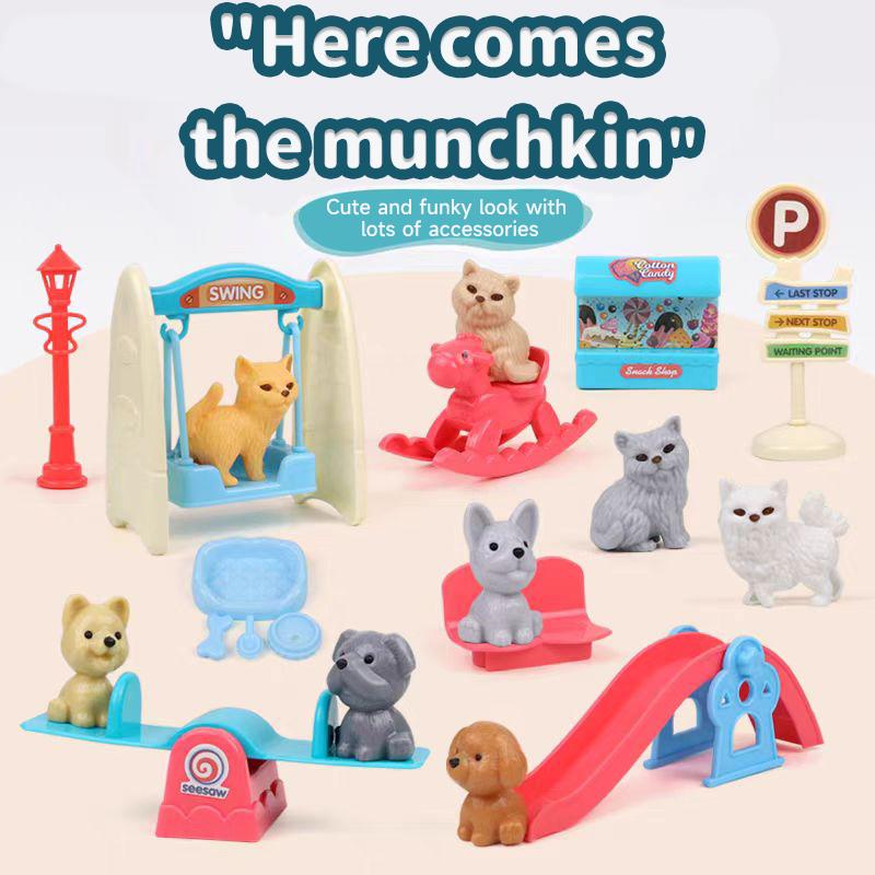 Cute Cat and Dog Pet Basket Family Toys Pretend To Play Toys Dog Doll Set Mini Animal Scene Toys Kids Player Toys
