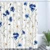 Blue Floral Shower Curtain Watercolor Flower Bath Curtain Polyester Fabric Waterproof Bathroom Curtains With Hooks Bath Screen