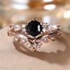 S/set Luxury Crystal Hexagon Stone Engagement Promise Ring Sets For Women Rose Gold Color White Zircon Flower Wedding Jewelry