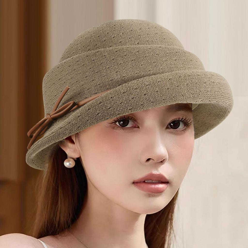 Elegant curled top hat women's spring and summer new sunscreen breathable advanced sense basin hat fashionable face small sun hat hollow