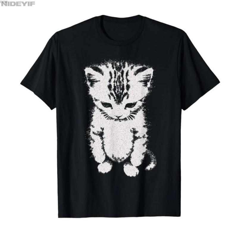 Mens Cotton Graphic Tee Streetwear Sad Kitten Meme Print Short Sleeve T-Shirt Youth Casual Wear
