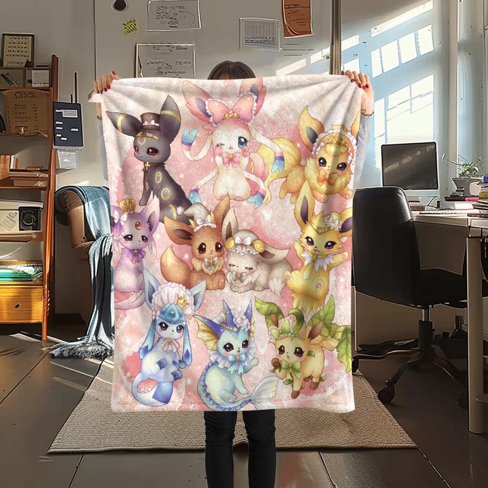Coperta di Flanella con Fantasia Pokémon Eevee, Alta Qualità, Confortevole per Tutte le Stagioni, Decorazione per la Casa, Calore e Comfort, Perfetta per Regali.