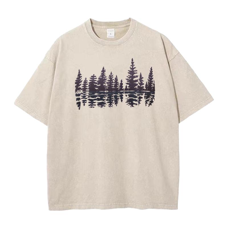 Letter Plants and Trees O Neck Vintage T Shirt Lovers Day Tees Short Sleeve for Male Discount Pure Cotton Funny Washed Tshirts