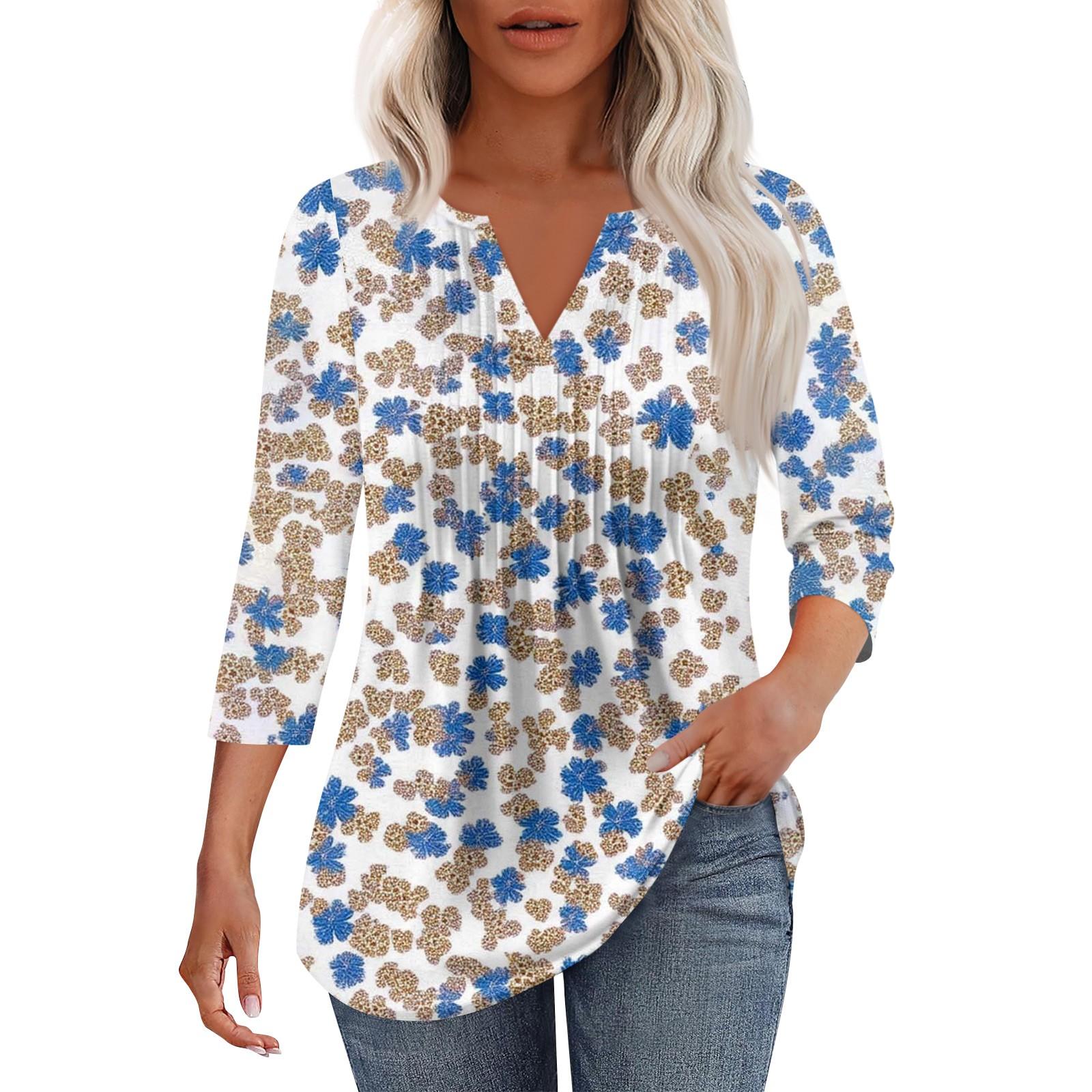 

Женская модная повседневная плиссированная футболка с V-образным вырезом и рукавом семь четвертей S