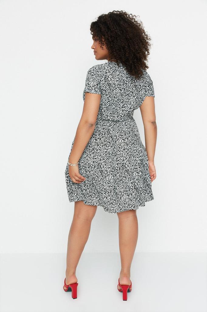 Damen Stil Übergröße Orange V-Ausschnitt Strickkleid mit Blumenmuster