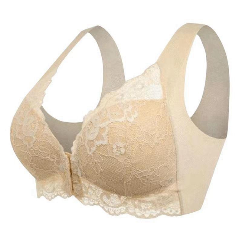 Women Lace Gathered Front Buckle Bra Wide Strap Bra