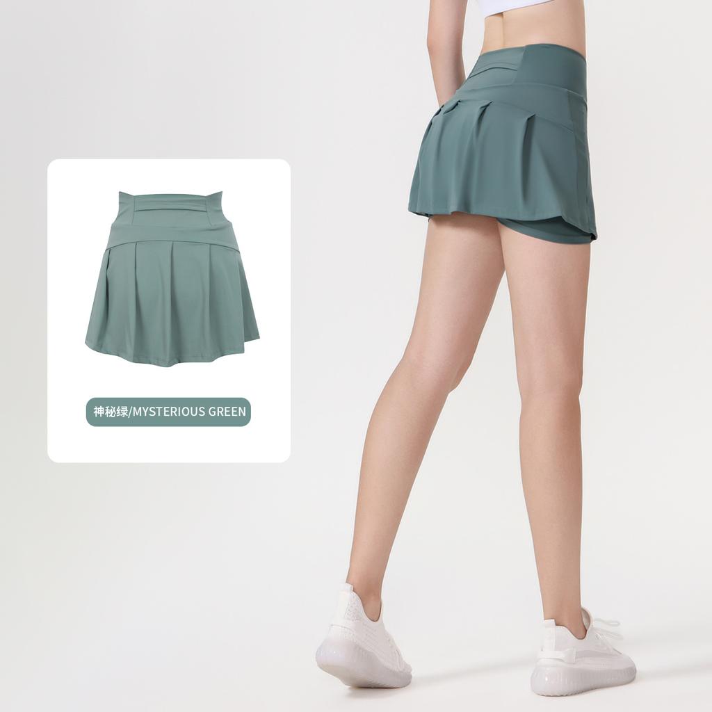 () Sports Tennis Skirt Women'S Anti-Light Fitness Skirt Fake Two-Piece Yoga Quick-Drying Pleated Skirt Shorts