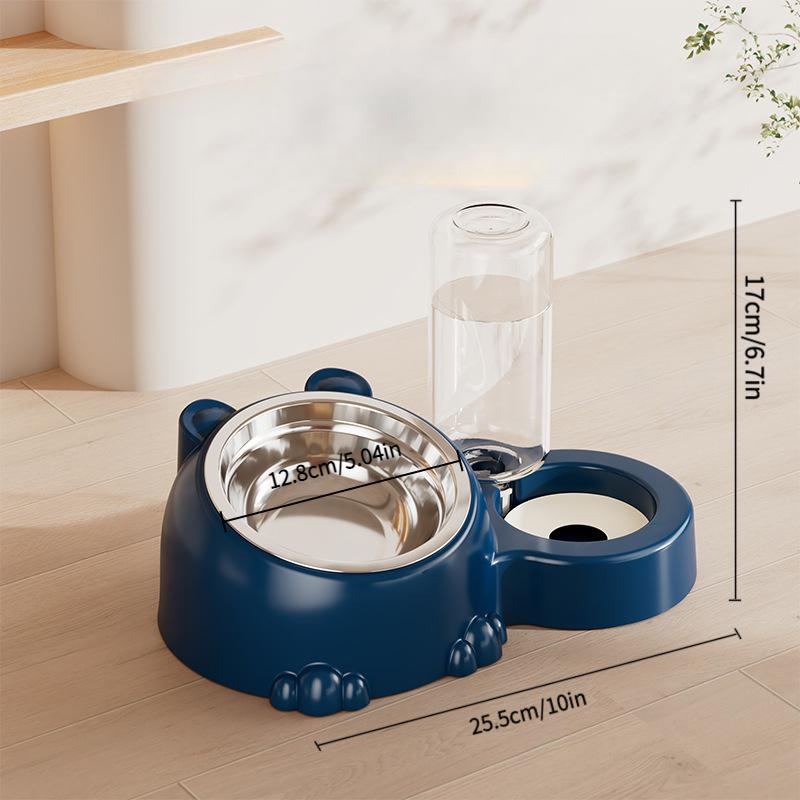 Pet Bowl 2-in-1 Auto Water Feeder, Tilted Elevated Cat Dog Bowl For Food & Water, Anti-Choking Slow Feeder Dish For Pets