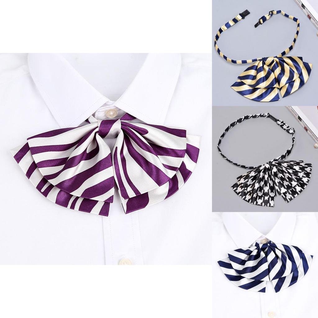 Business Attire Double Layer Bow Tie For Women With Polyester Material And Button Fastening