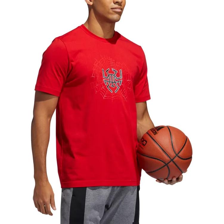 adidas T Shirts Men's Red Crew Neck Moderate Straight Fit GE4111