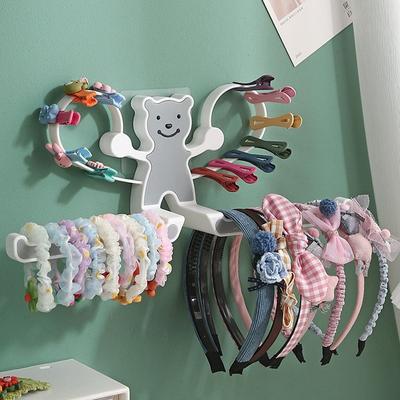 Cartoon Bear Punch-free Storage Rack Hair Clips Holder Wall-mounted Girls Hairpin Storage Rack Headband Barrettes Organizer