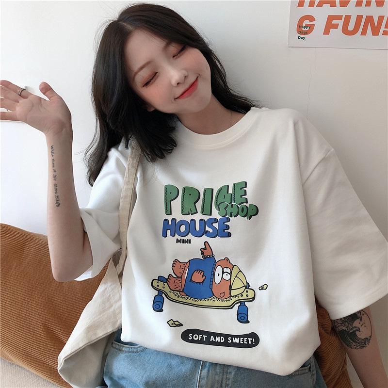 Women's Casual Short Sleeve T-Shirt Cute Cartoon Bear Print Loose Crew Neck Summer Basic Tee Top