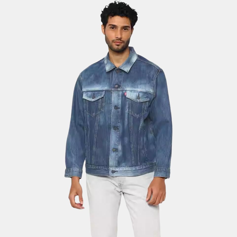 Levis Washed Denim Jacket With Single-Breasted Collar Men Jackets Blue A5782-0007