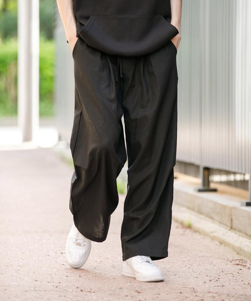 Keonsebbi Linen Wide One-Pleat Pleated Pants Black