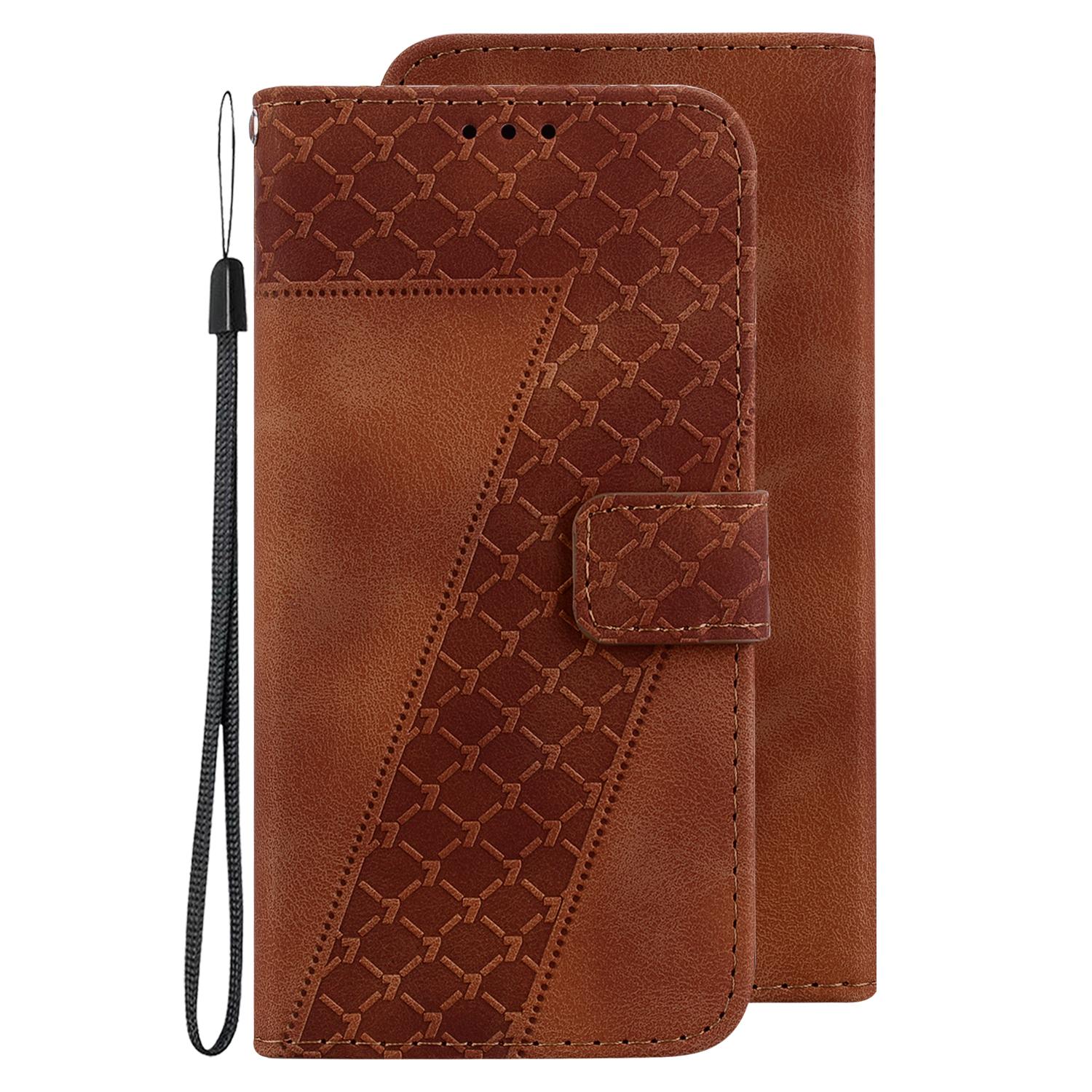 

Чехол-книжка из кожи с тиснением 7 Shaped для Redmi Note 14 14C K70 A3 13C 12C 11A с подставкой и отделениями для карточек для Xiaomi 14T Mi 14 POCO F5 Civi2 Redmi Note 14 Pro 5G коричневый