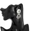 18K Silver Plated Two Tone Crystal Pendant Earrings, Stainless Steel Large Gemstone Declaration Earrings, Women's Modern Jewelry