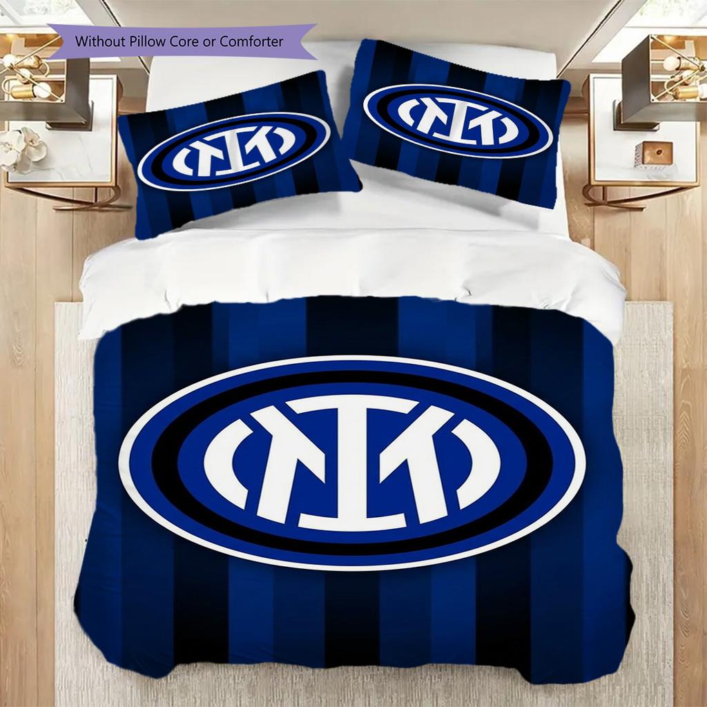 Inter Milan Emblema a Strisce Set da Tre Pezzi (1 * copripiumino + 2 * federa, senza nucleo) Regalo di compleanno di Natale Copripiumino e federa