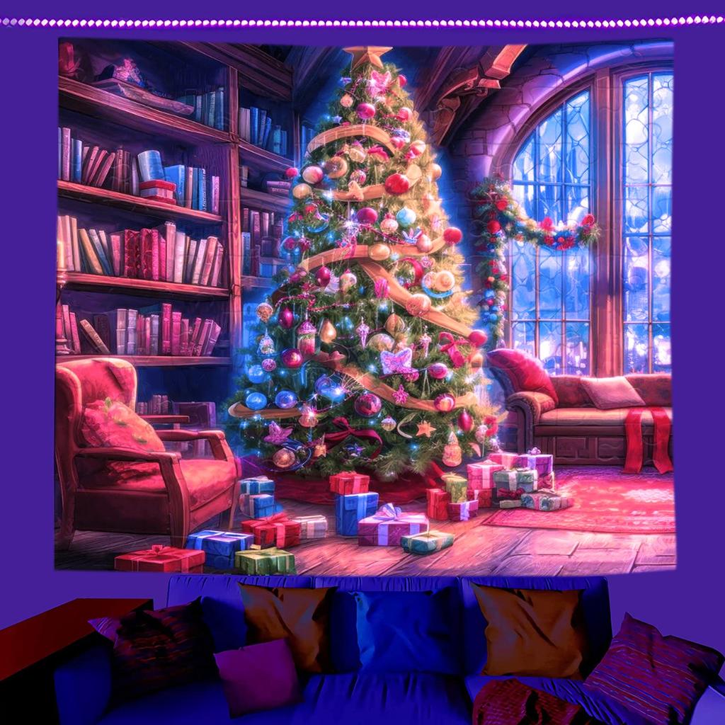 UV Reactive Blacklight Tapestry 2D Flat Printed Fantasy Cosmic Pirate Ship Peach Skin Wall Hanging Fluorescent Bedroom Decor