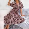 Summer Women Lace Up Leopard Print Loose Single Breasted Shirt Dress