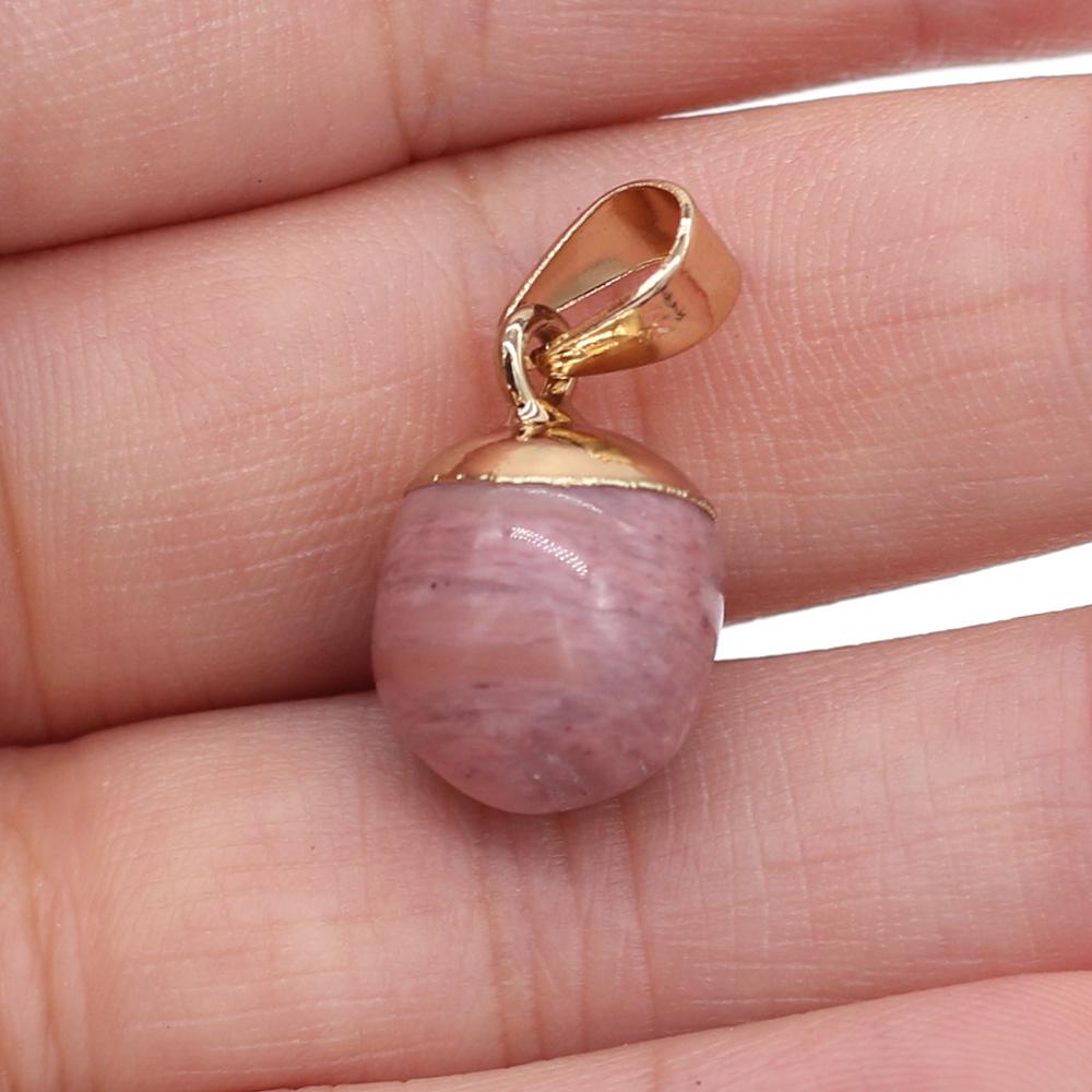 2Pcs, Aura Healing Crystal Pendant with Golden Buckle, Handcrafted Spherical Natural Stone Quartz Agate Gemstone Charms for Jewelry Making DIY Crafts