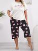Summer Love Print Pajama Set: Short Sleeve Top & Seven-Point Pants, Plus Size