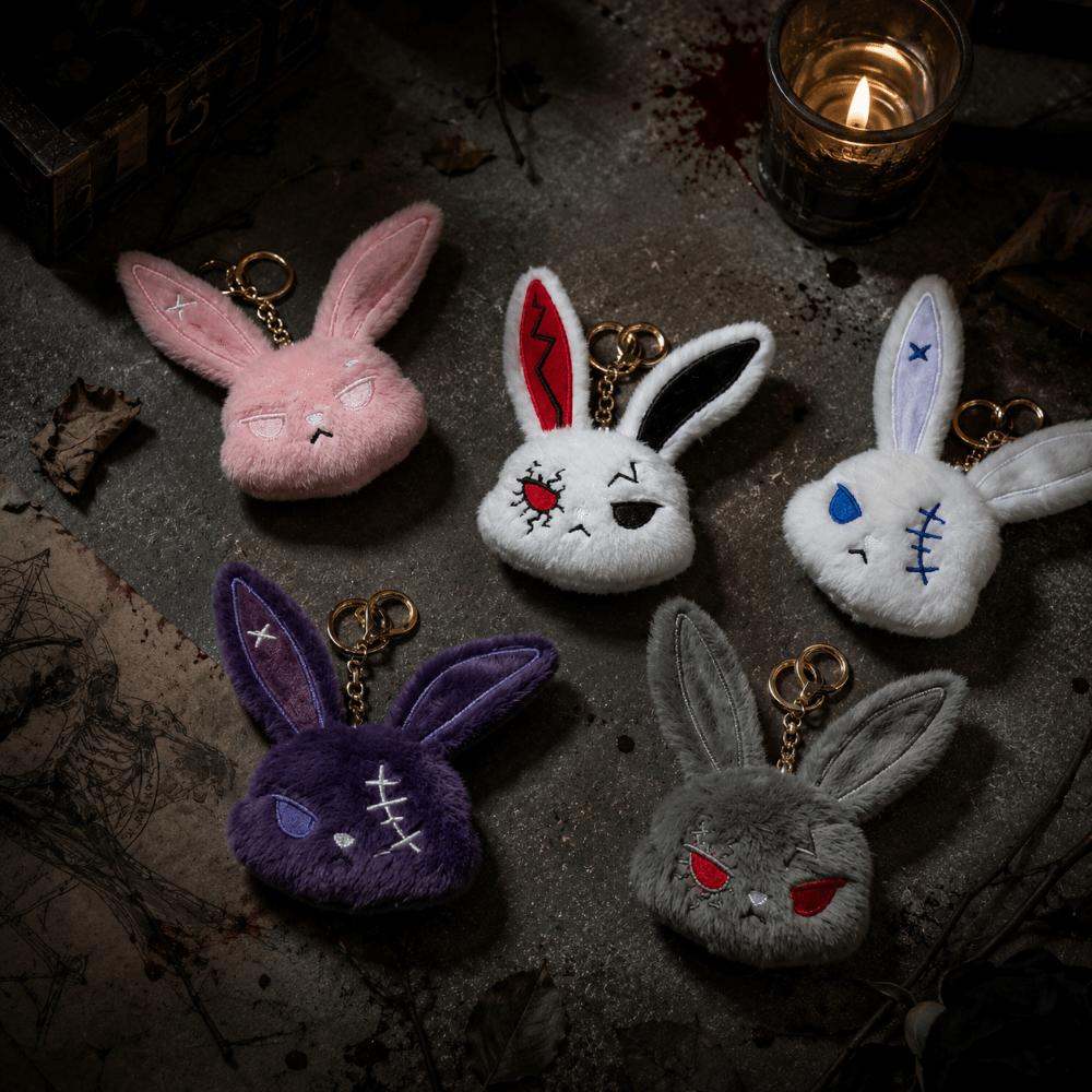 Animal Gothic Bunny Keychain Dark Style Wounded Rabbit Keychain Halloween Key Rings Halloween