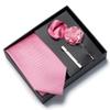 This solid color 4-piece men's tie gift set includes a brooch, corsage, and handkerchief. It's a perfect gift for Valentine's Da