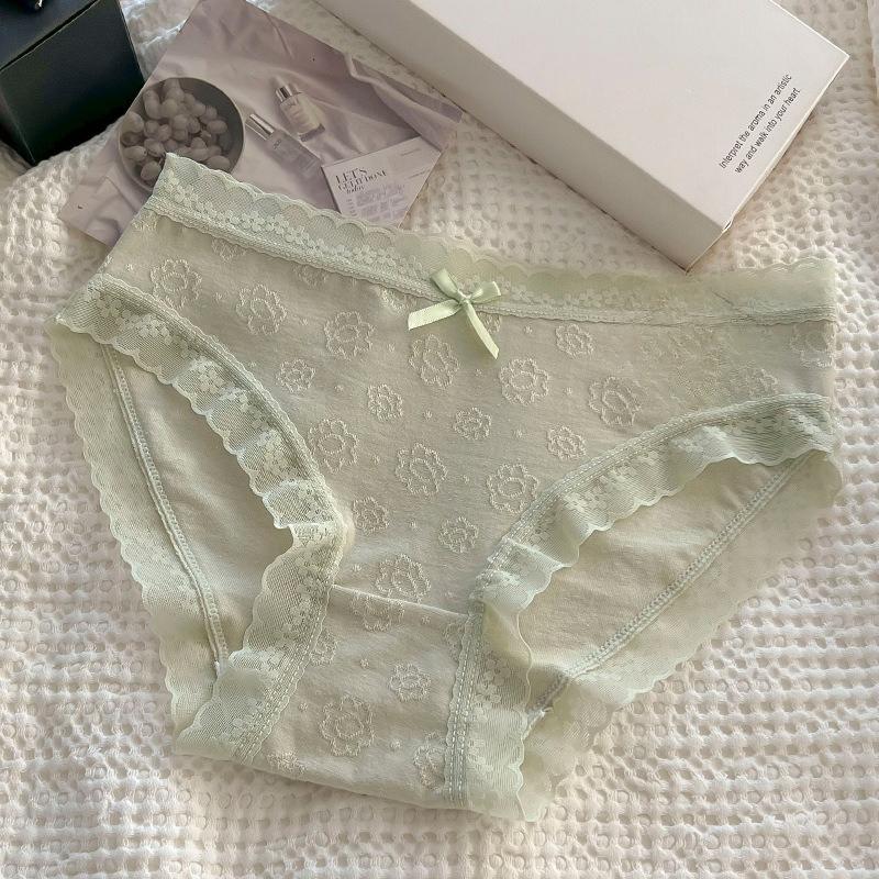 Ladies Spring and Autumn Simple Lace Pure Cotton Antibacterial Crotch Waist No Trace Briefs